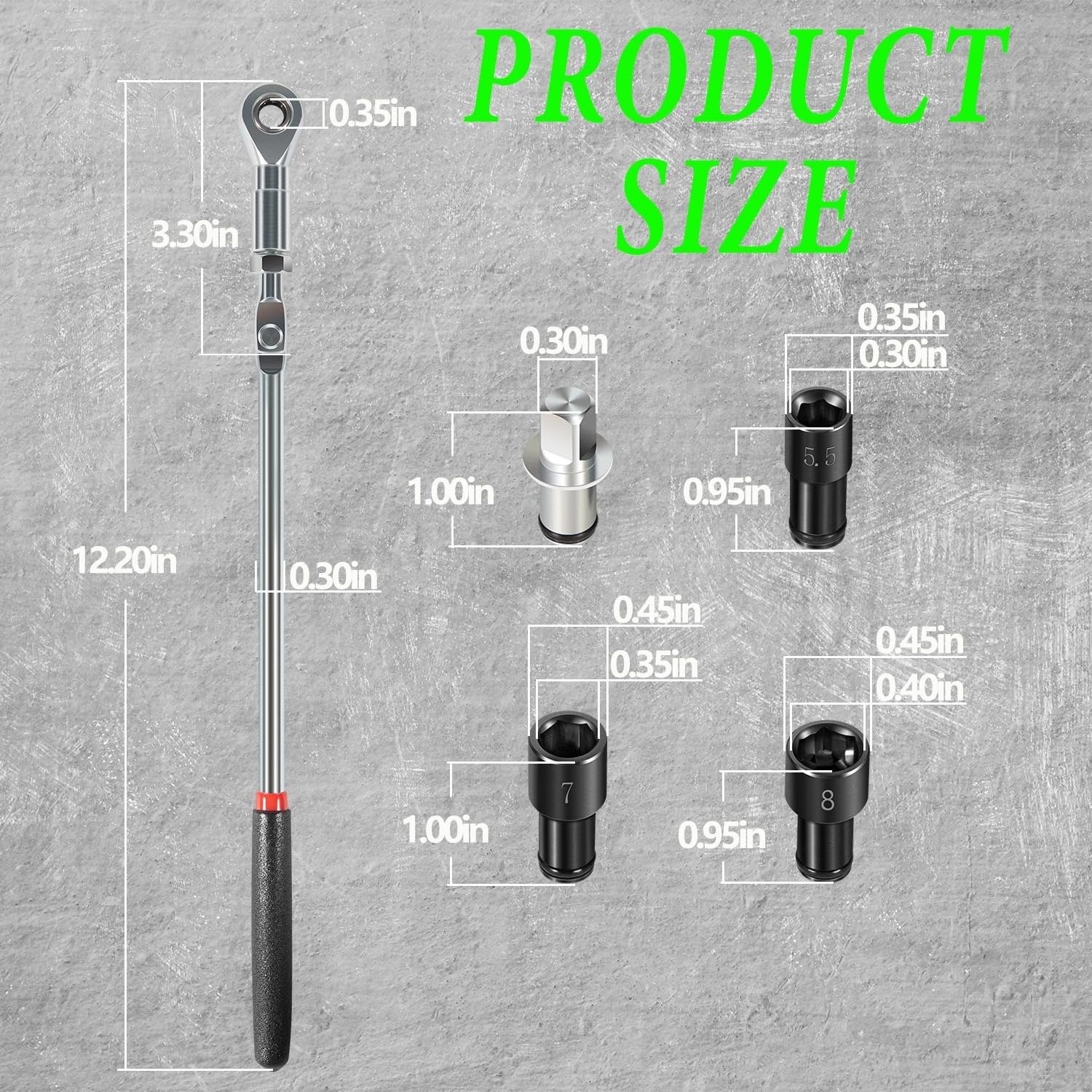64180 Actuator Motor Tool Set 5.5mm 7mm 8mm Socket and 1/4″ Square Drive Adapter
