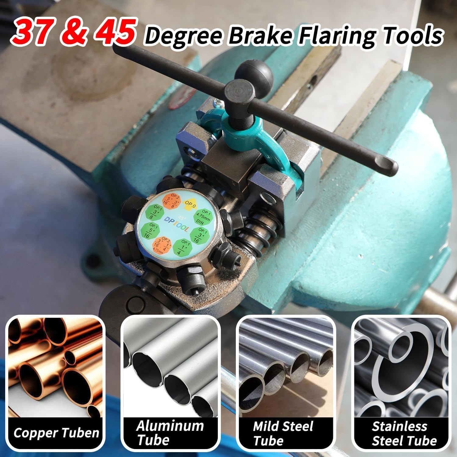 Brake Line Flaring Tool Kit for 3/16″ to 3/8″ Tubing with 37 & 45 Degree Flares