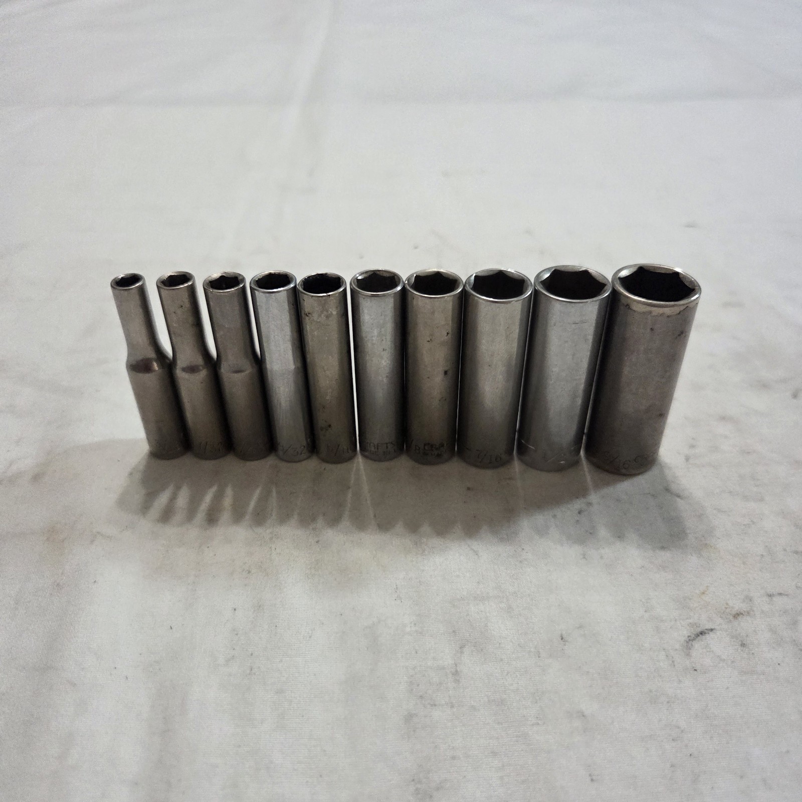 Craftsman 10pc SAE 3/16″-9/16″ 6Pt Deep Socket Set 1/4″ Drive G,G1,G2 Series USA