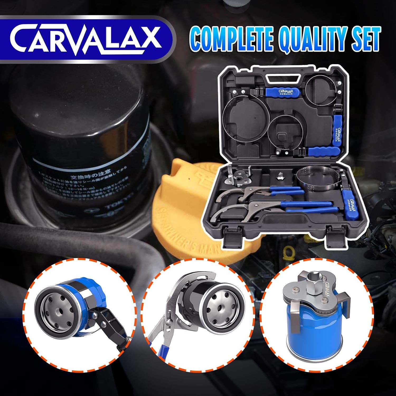 8PCS Oil Filter Wrench Set Stainless Steel Swivel 1-3/4 to 5-1/4 9 12 Adjustable