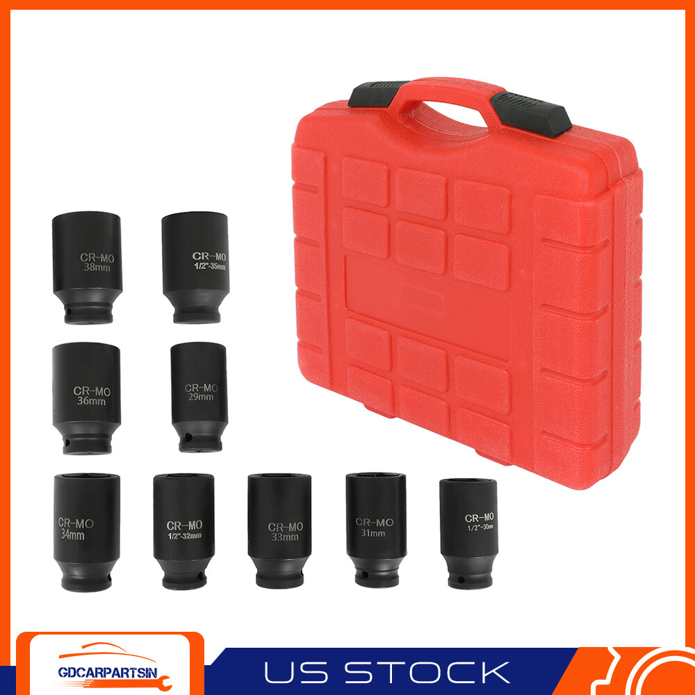 9PCS 29MM-38MM 1/2″ 6PT DEEP IMPACT SOCKET SET DRIVE METRIC AXLE HUB NUT SOCKET