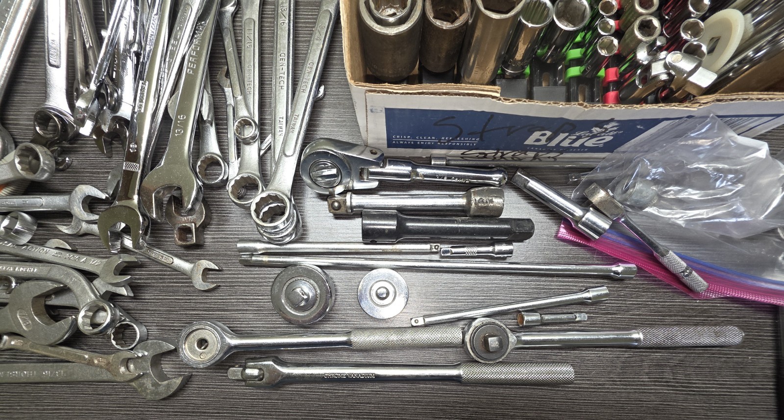 Lot of Misc Sockets, Ratchets, Extensions and Wrench’s – Sets are not complete