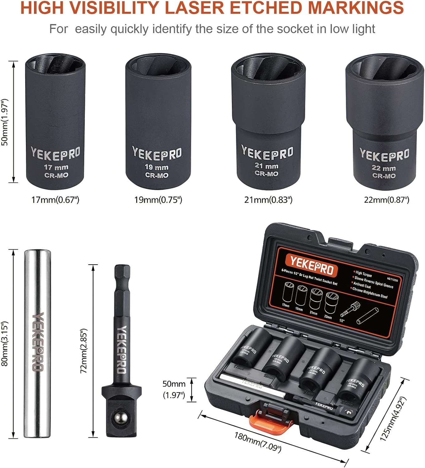 Lug Nut Removal Tool Set, 6-Piece Impact Twist Socket Kit$