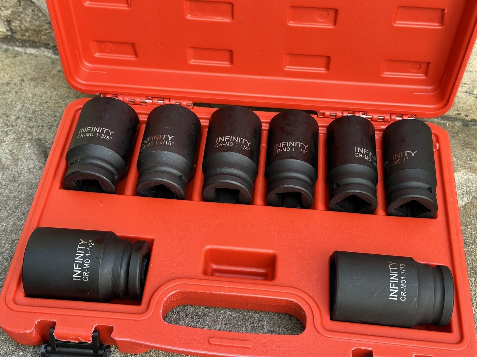8pcs SAE Deep Spindle Axle Nut Impact Socket Set 6 Point Cr-mo 1” To 1-1/2”