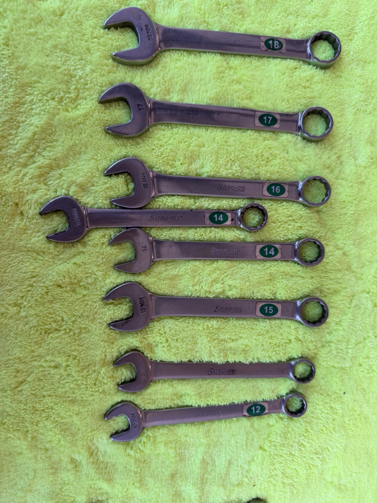 Snap-on 7 Pc Metric + Small mixed Combination Wrench Set