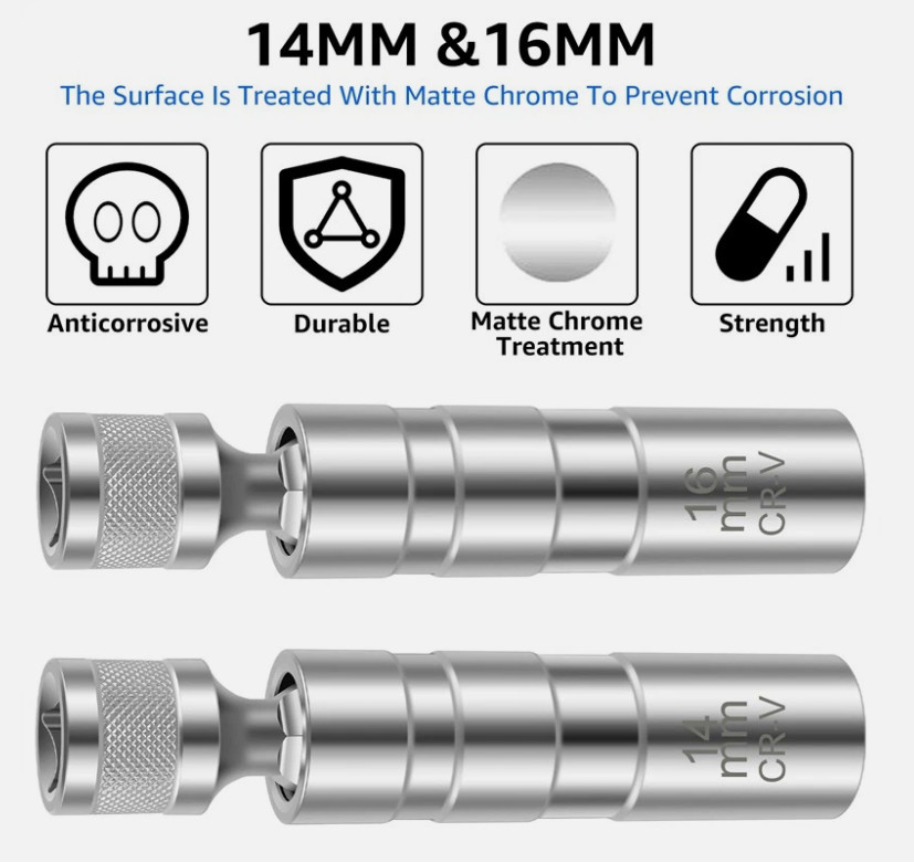 New 14MM 16MM Thin Wall Magnetic Swivel Spark Plug Socket 12-Point Removal Tool