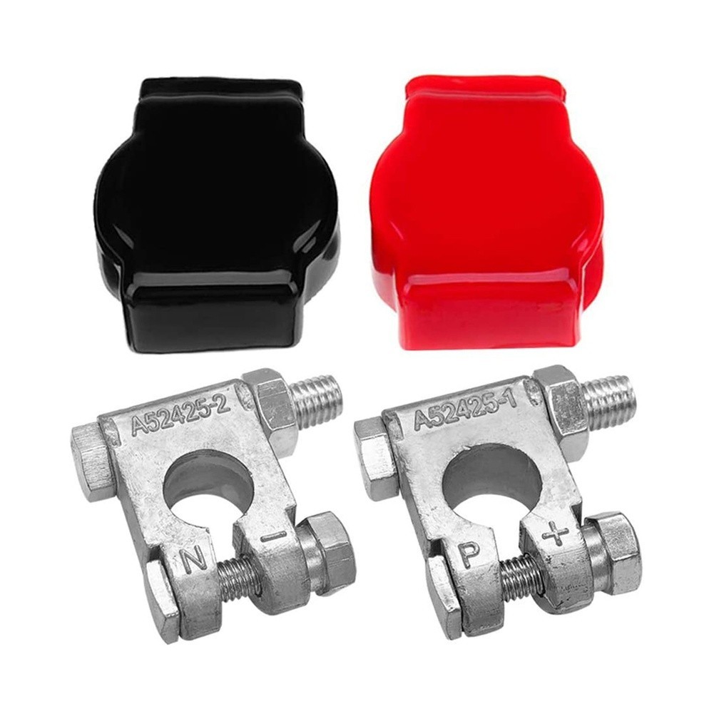 2PCS Zinc Alloy Battery Clamps with 4 Terminals 2 Sleeves 4 Heat Shrink Tubes