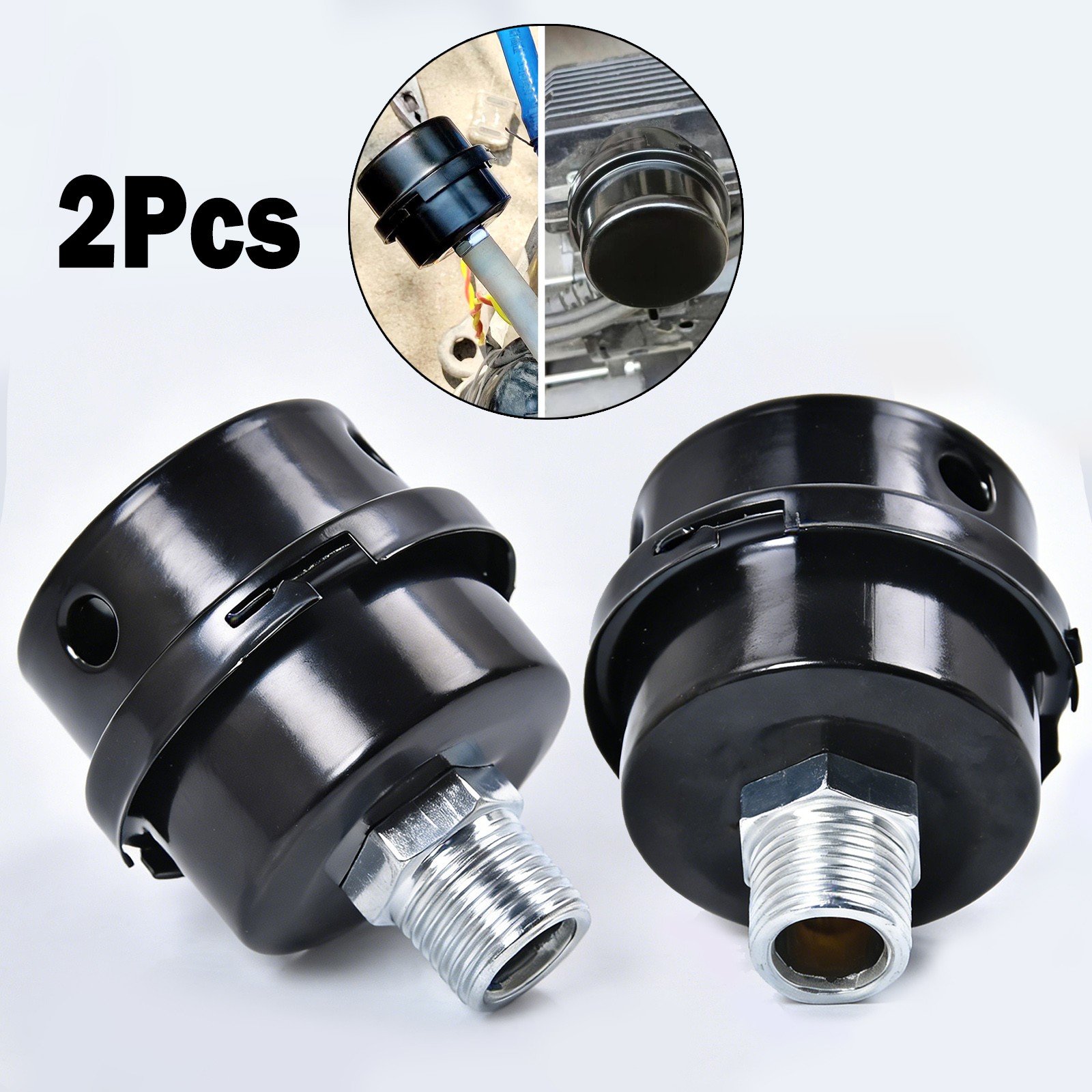 2 Pack 1/2″ NPT Air Compressor Silencer Filter 20mm Metal Noise Muffler Intake