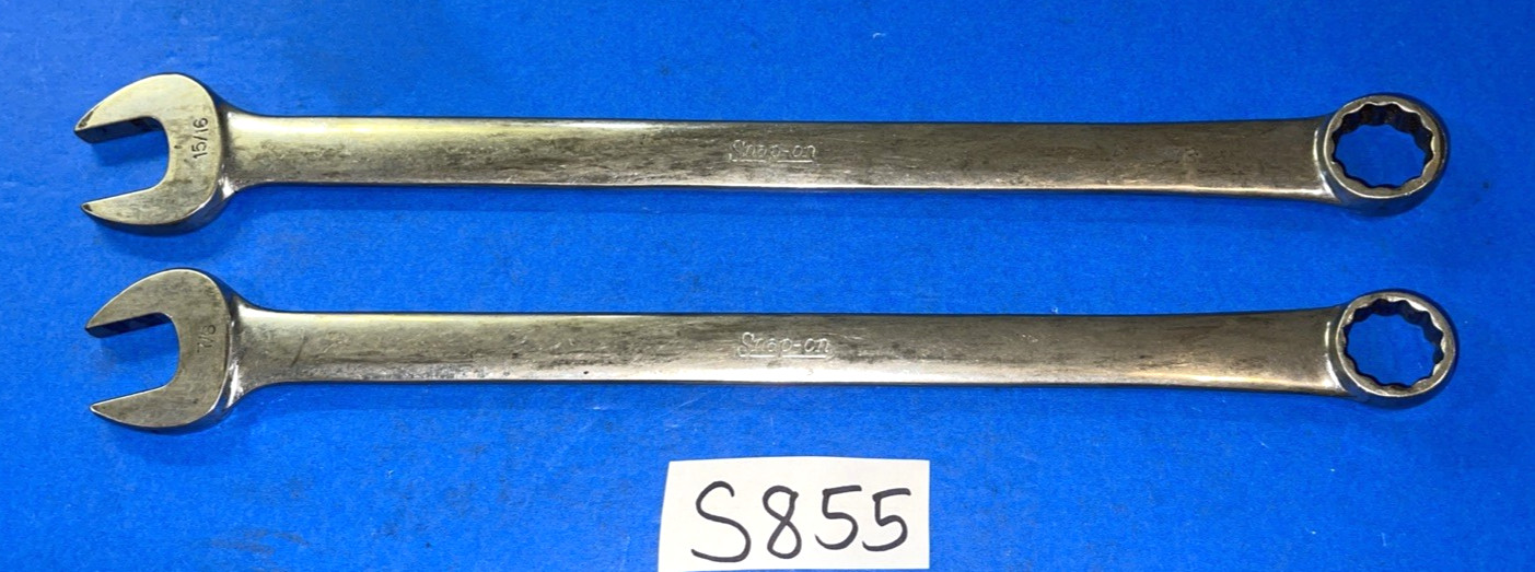 SNAP-ON TOOLS 2 PIECE SAE. EXTRA LONG COMBINATION WRENCHES 7/8 & 15/16
