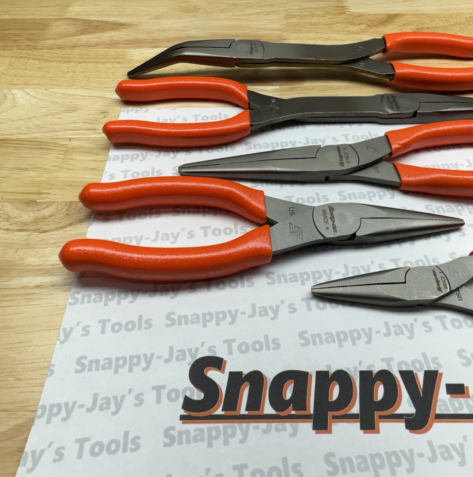 Snap-on Tools USA NEW 5pc ORANGE Talon Grip Needle Nose Plier Set LONGNOSE5O