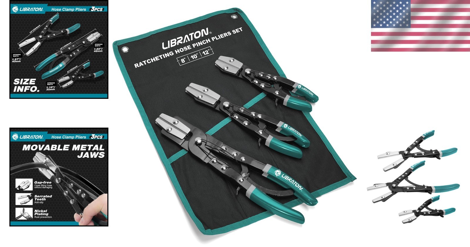 Automotive Hose Pinch Pliers Set with Ratcheting Grip and Non Damaging Jaws
