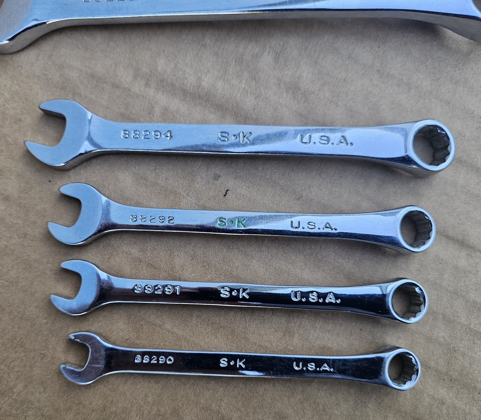 S-K Tool 11 pc. SAE Polished Chrome Combination Wrench Set Military Surplus