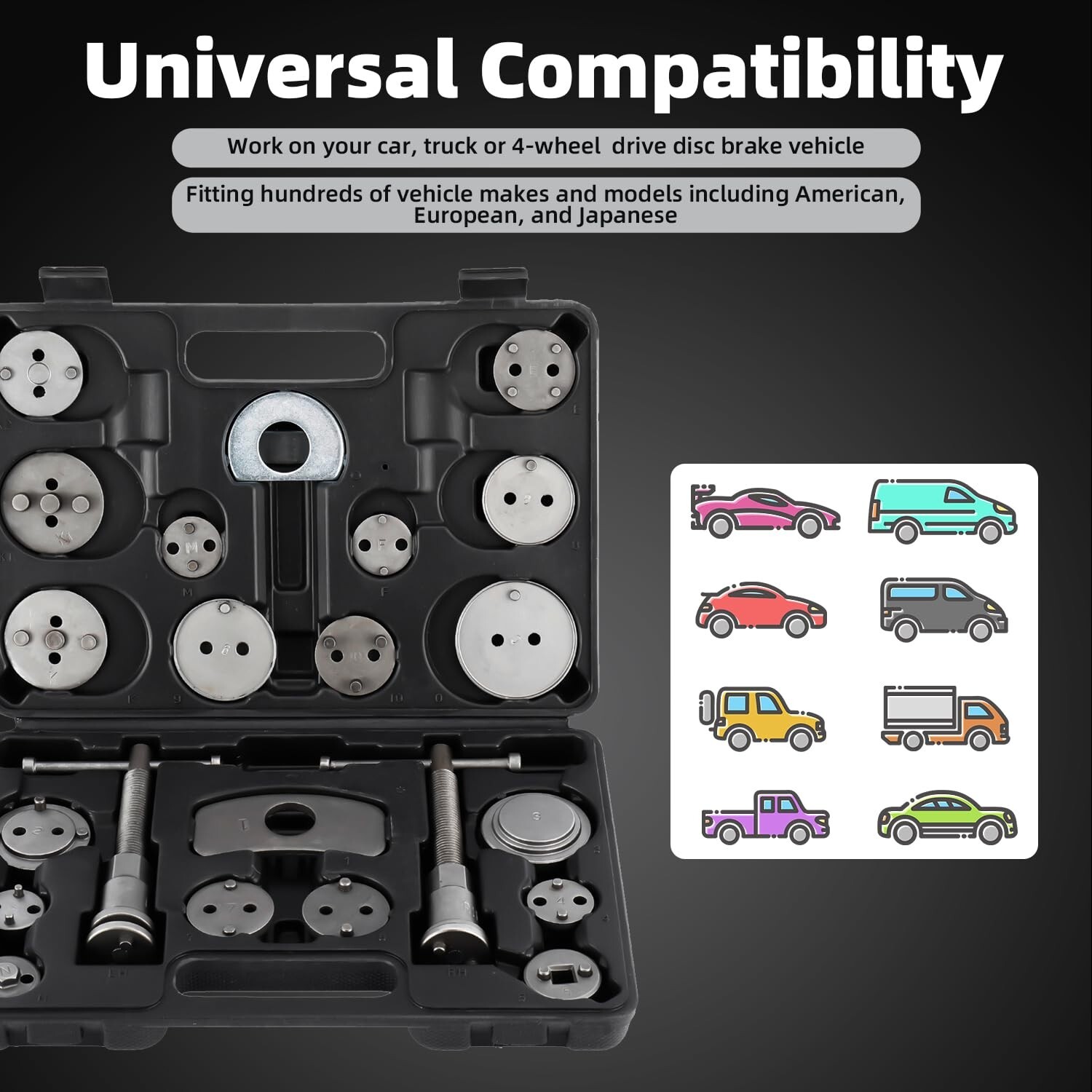 24PCS Disc Brake Caliper Wind Back Tool Piston Pad Compressor Rewind Tool Set US