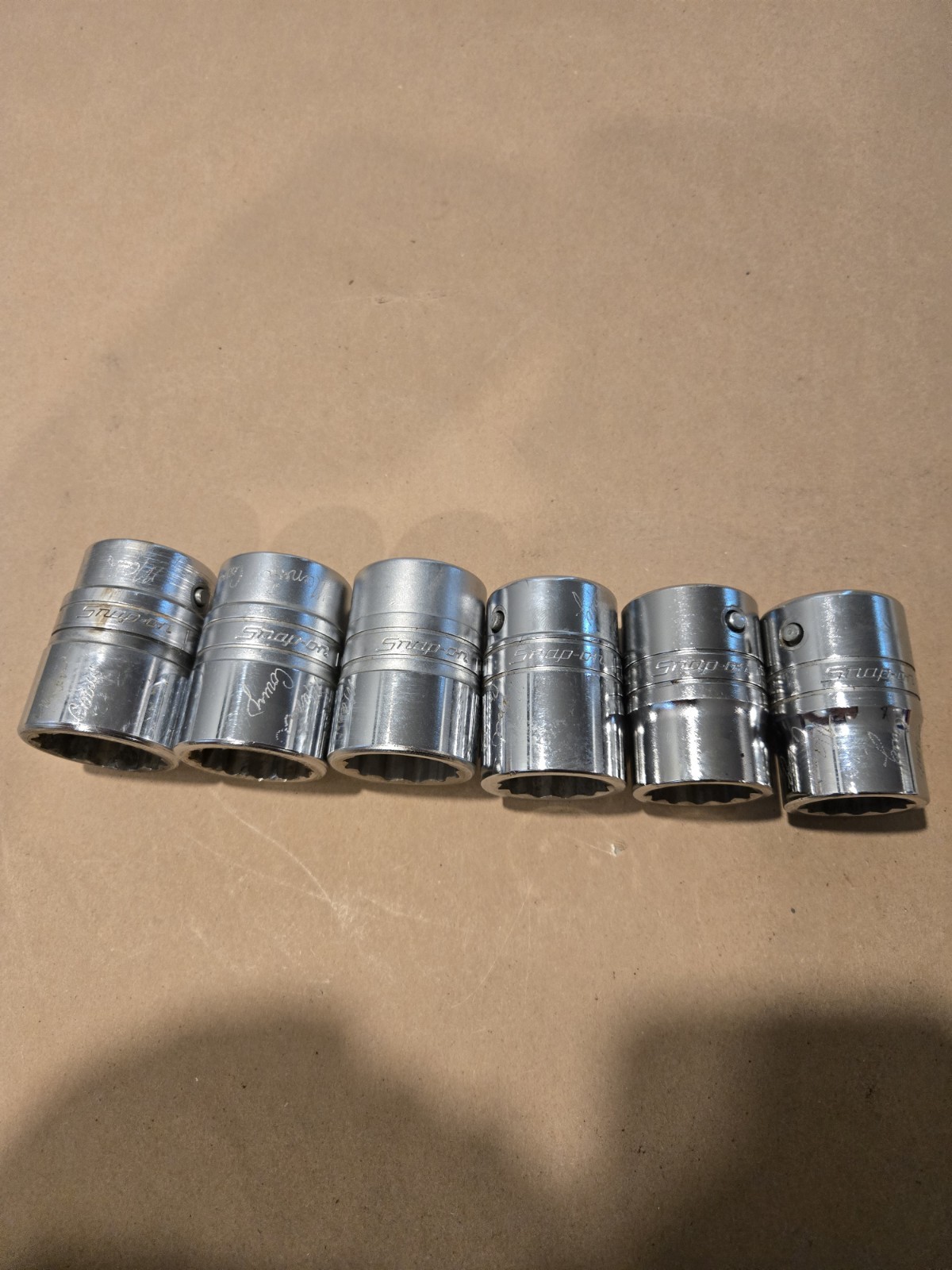 Snap On 3/4″ Drive 7/8″-1-3/16″ 12PT SAE Shallow Chrome Sockets USA Lot Of 6
