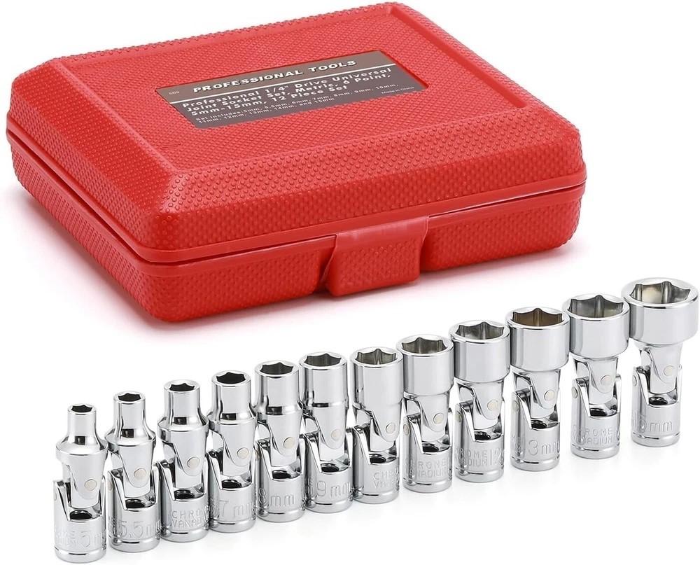 Flex Socket Set Swivel Socket Set Metric 1/4 Inch Drive 6 Point 12 PC