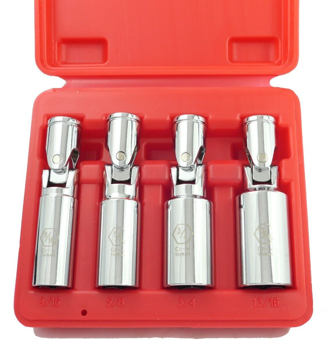 4-Pc. 3/8″ Dr. Universal Flex Head Spark Plug Socket Set 3/4″ 13/16″ 5/8″ 9/16″