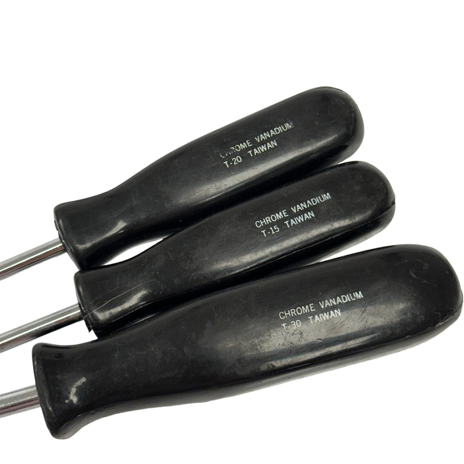 3 Pcs Vintage Chrome Vanadium T15, T20 and T30 Torx Screwdriver Set Black Handle