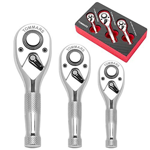 Stubby Ratchet Set, 1/4″, 3/8″, 1/2″ Drive Ratchet Handle Wrench 72-Tooth Quick