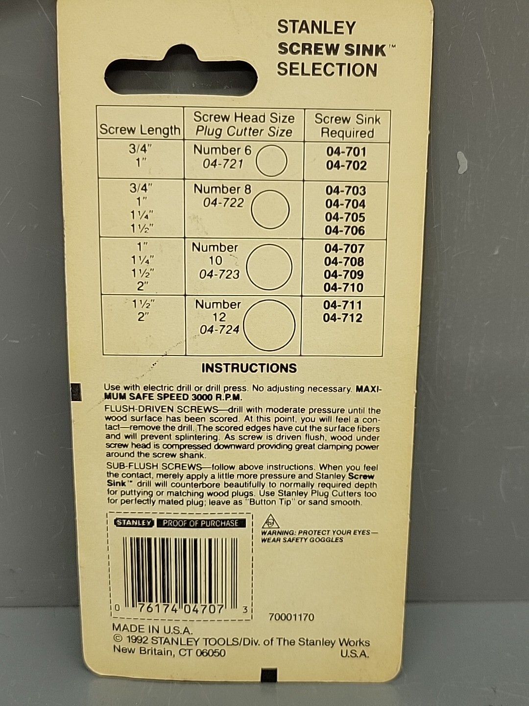 Stanley 04-708 3-In-One Screw Sink 1-1/4″ x #10 USA 1524A New Old Stock