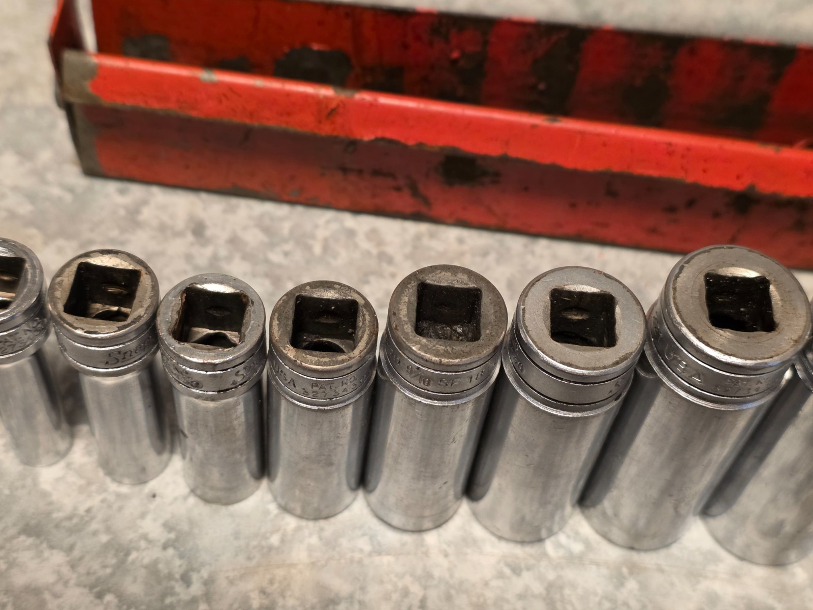 13Pc Snap On Underline DEEP SAE 1/4″-7/8 Socket Set Lot 12-PT 3/8” Drive w/Rack