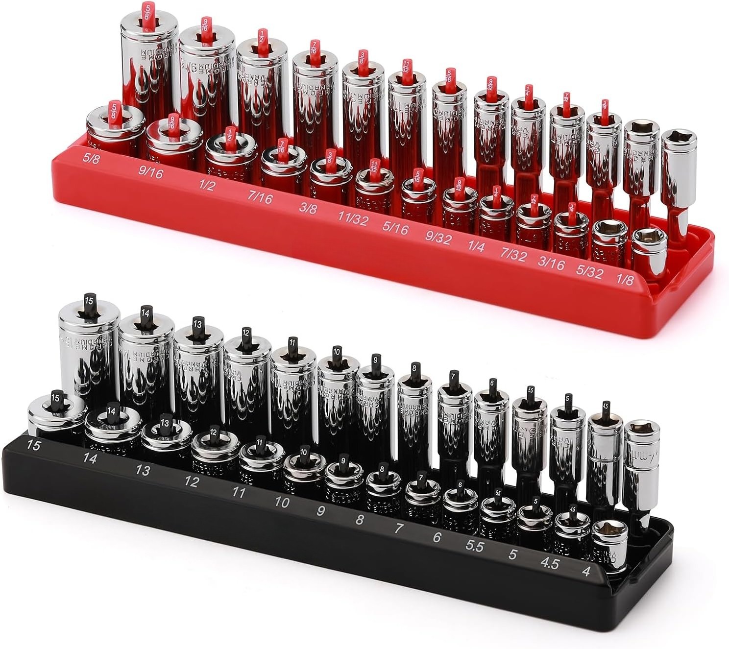 1/4-Inch Drive Socket Organizer Trays, 2-Piece SAE and Metric Socket Tray Set