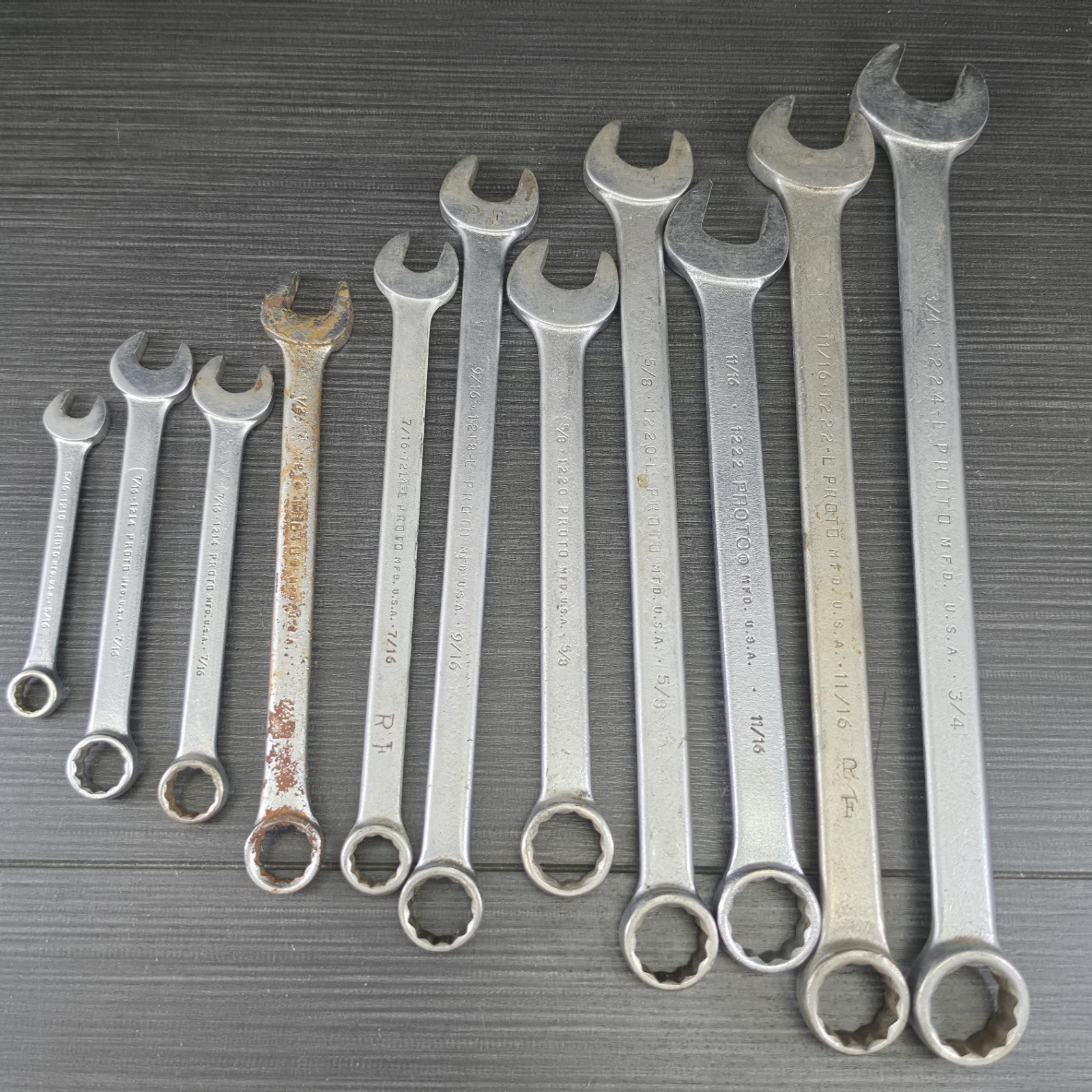 Vintage PROTO Professional USA Combination Wrench Lot of 11 SAE 5/16-3/4 Tools