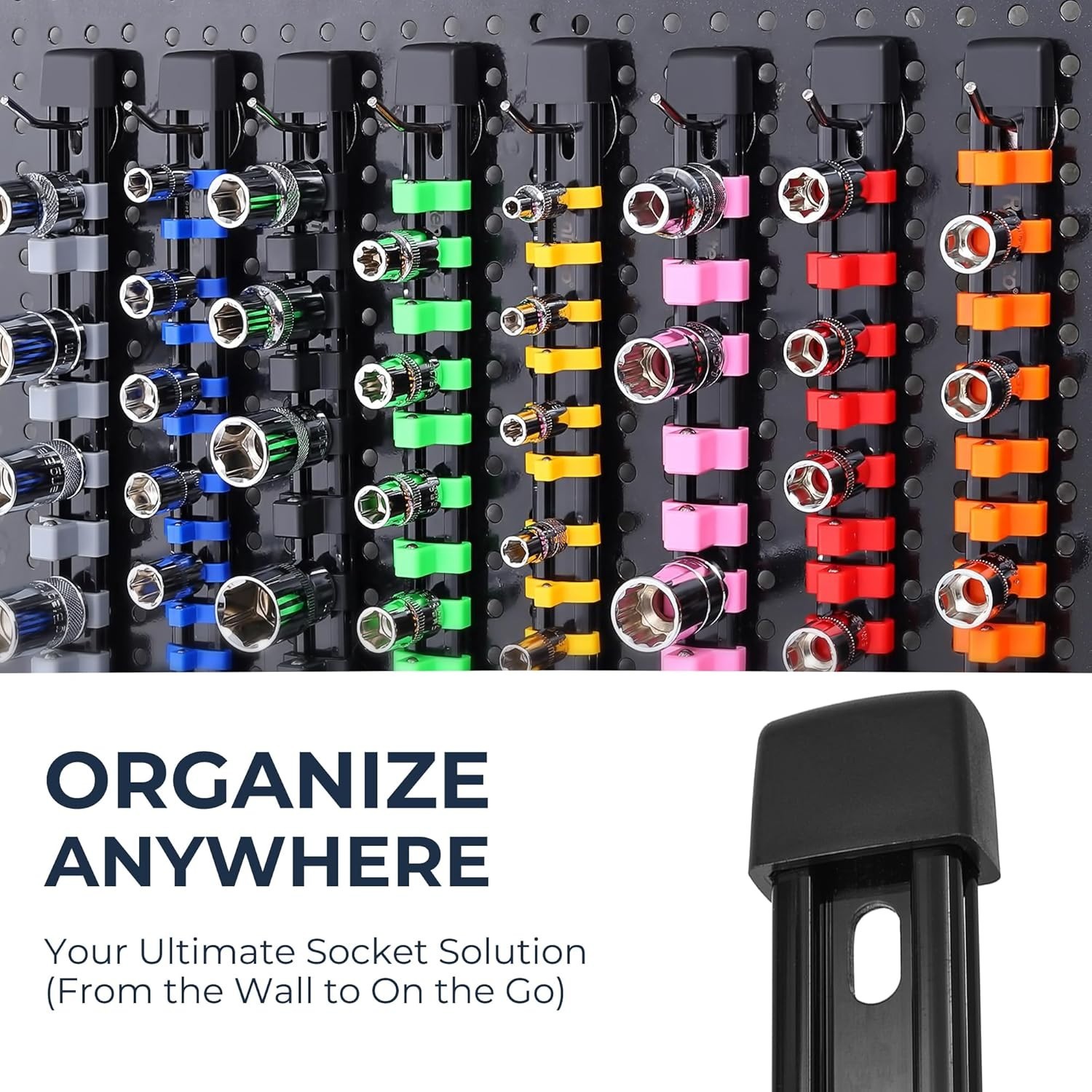 6 Pcs Socket Holder Organizer Mountable Sliding Rail Rack 86 slot 14 Inch ABS