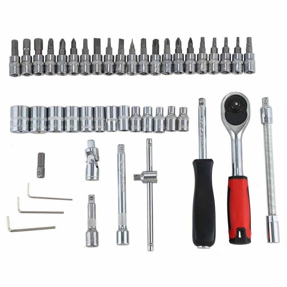 46PC Ratchet Torque Wrench Kit Hand Repair Tool For Car Bike 1/4″ Socket Set Kit