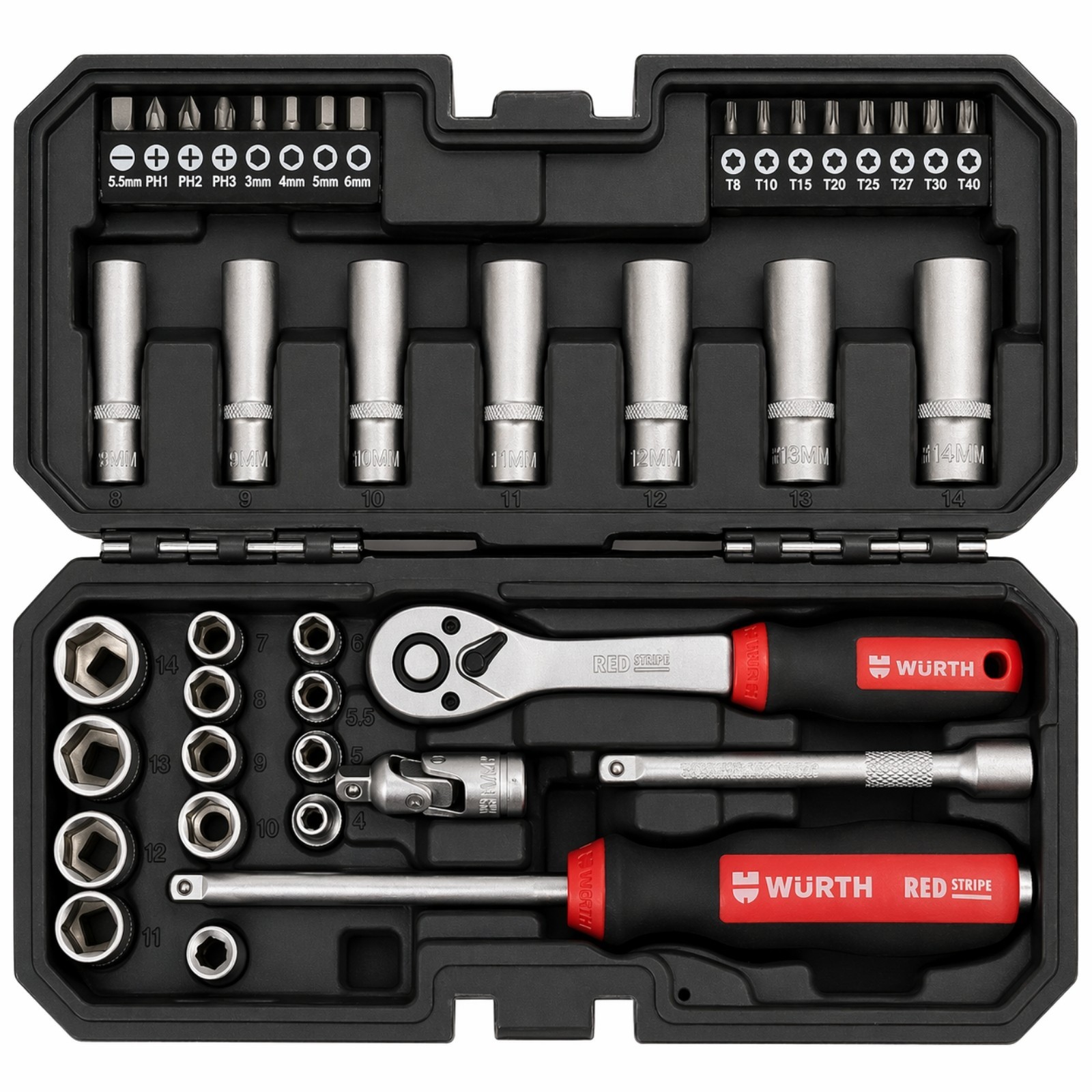Würth® Red Stripe 1/4 INCH SOCKET WRENCH ASSORTMENT 40 PIECES – 5763114040