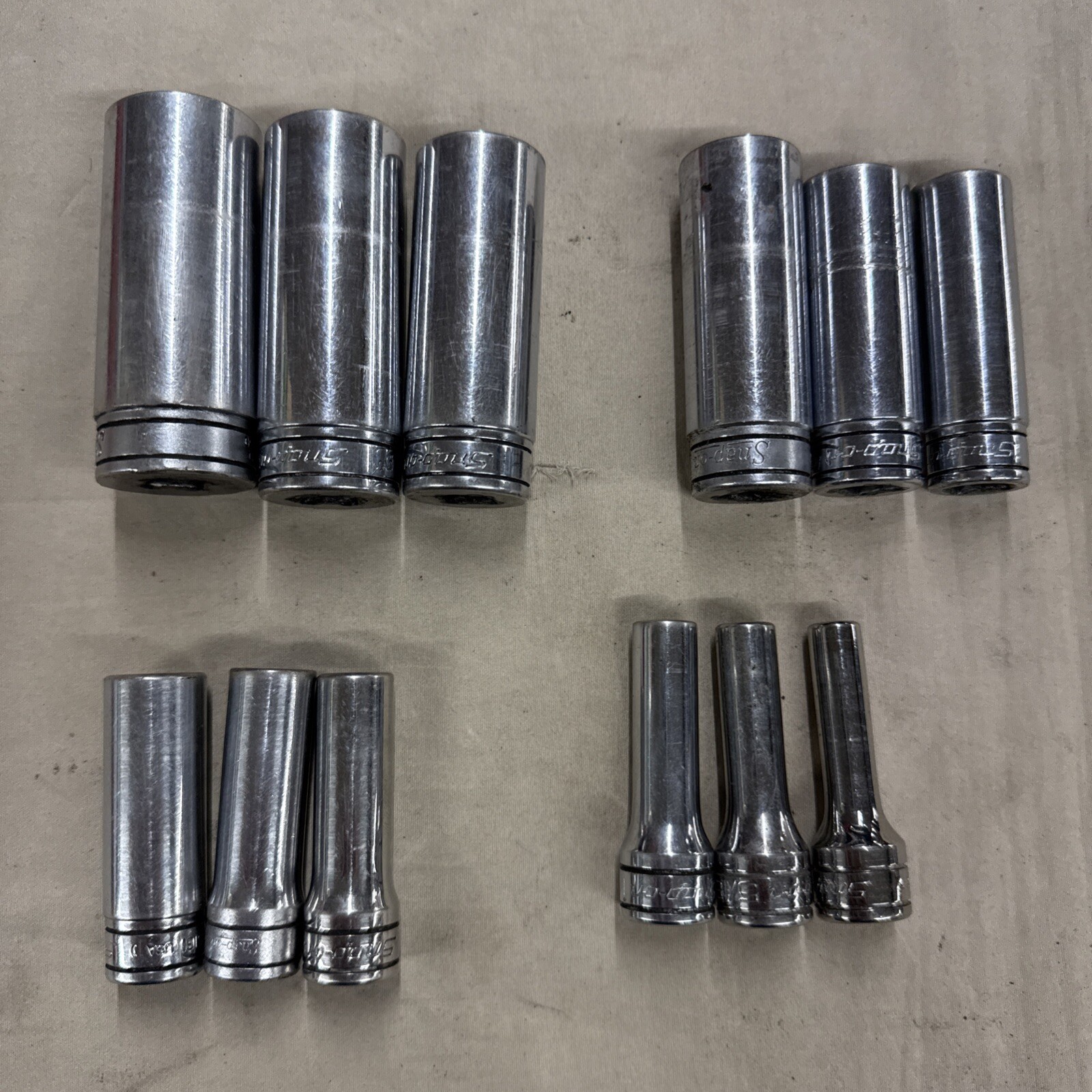 Snap On 211SFSY USA 1/4″ – 7/8″ 3/8″ Dr 12 Pc Deep Socket Set Extra 11/32