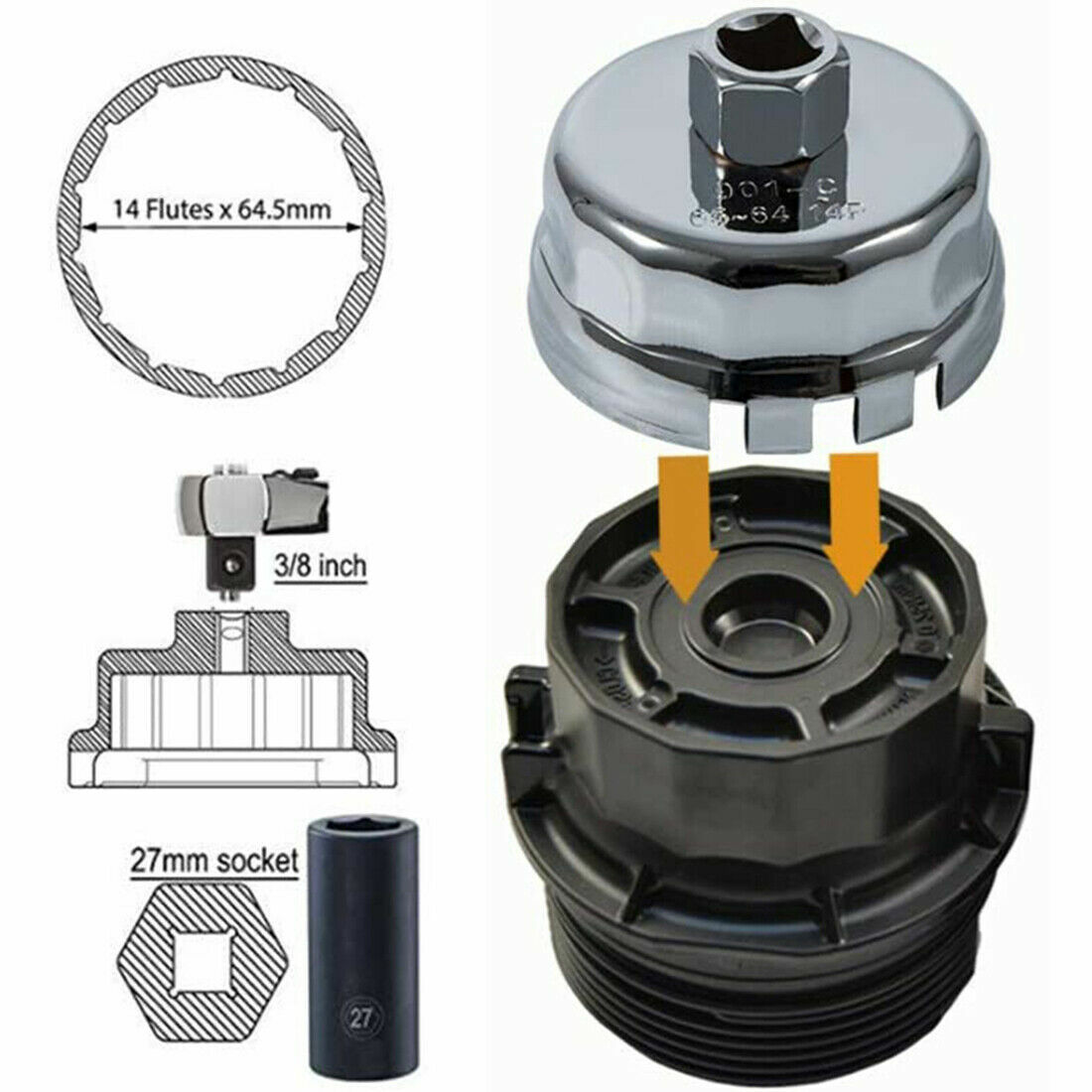 64mm 14 Flutes Oil Filter Wrench Cap Socket Removal Tool For Toyota Lexus Scion