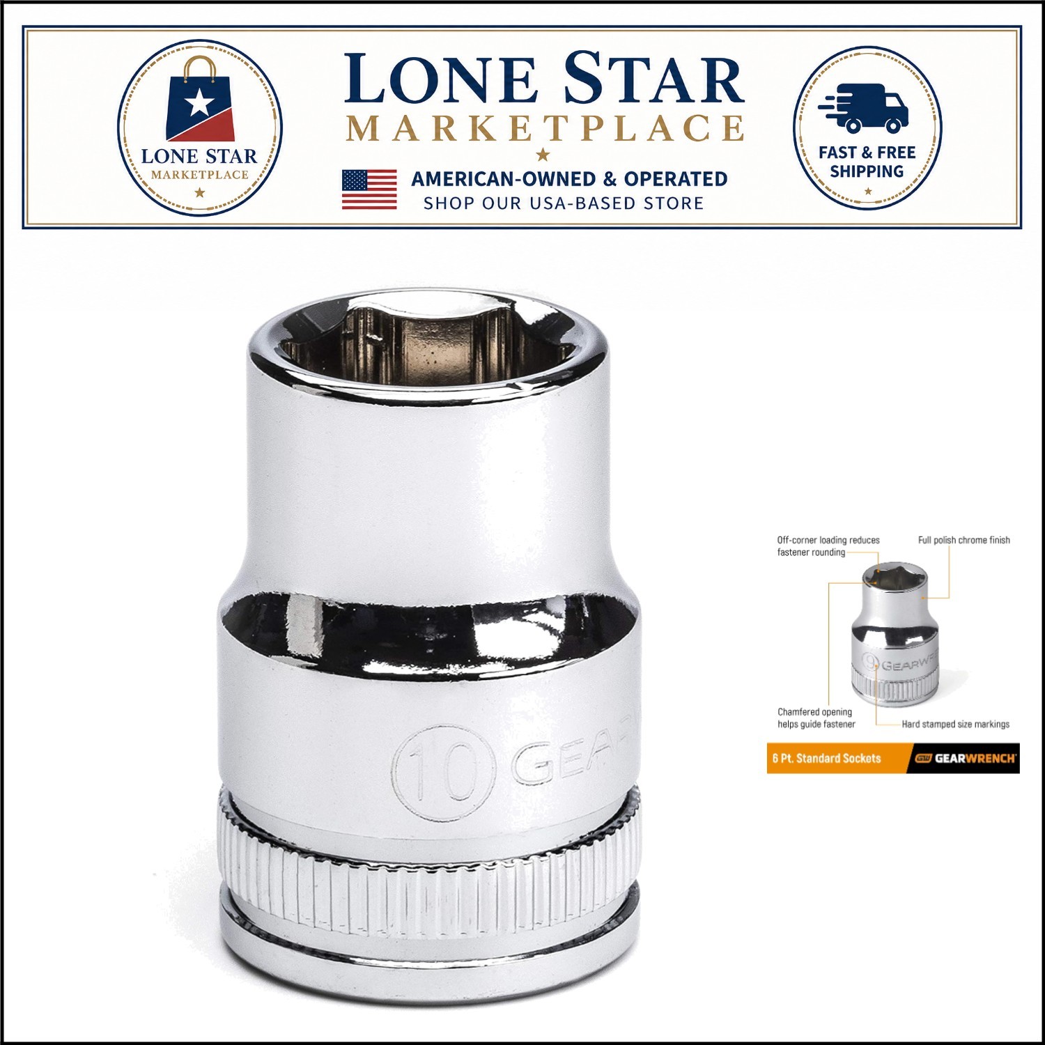 Compact 3/8″ Drive Standard Socket 10mm – Sturdy Alloy Steel with Chamfered Edge