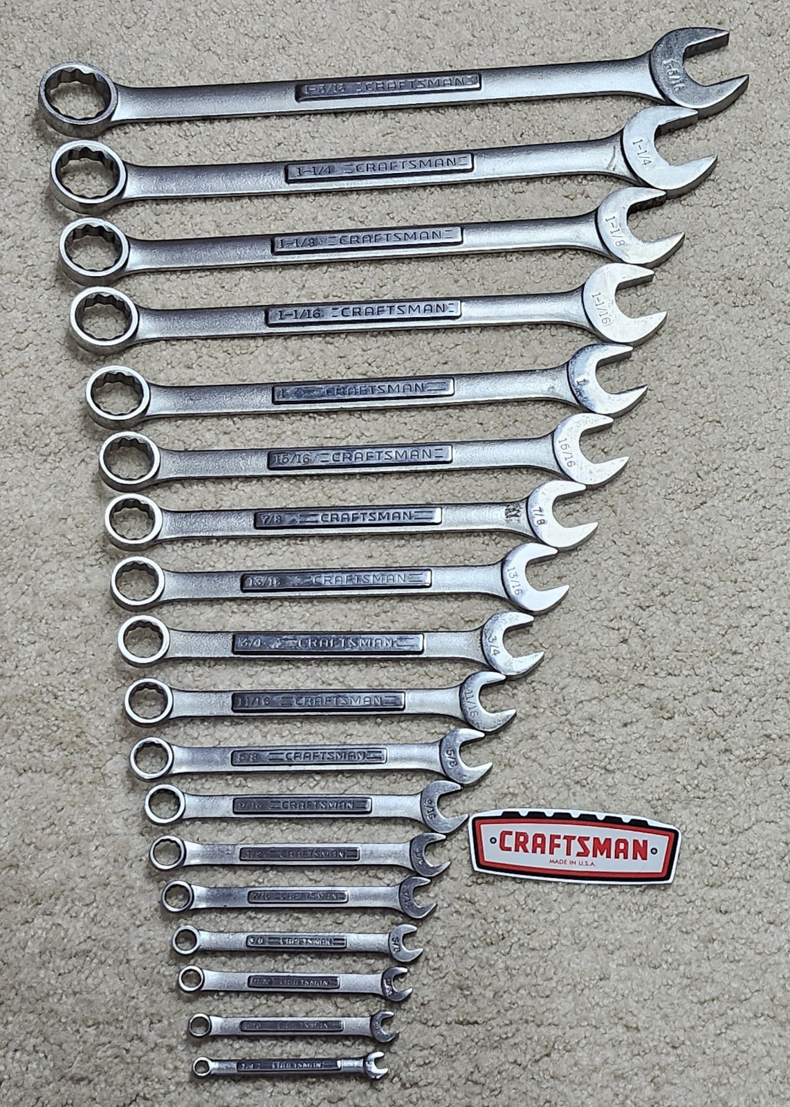 Craftsman USA 12pt 18pc SAE Combination Wrench Set 1/4″ to 1-1 5/16″ -ALL VA-