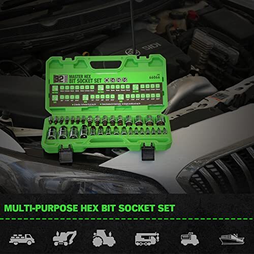 SWANLAKE 32 Piece Hex Bit Socket Set,SAE and Metric, 1/4», 3/8′, 1/2» Drive