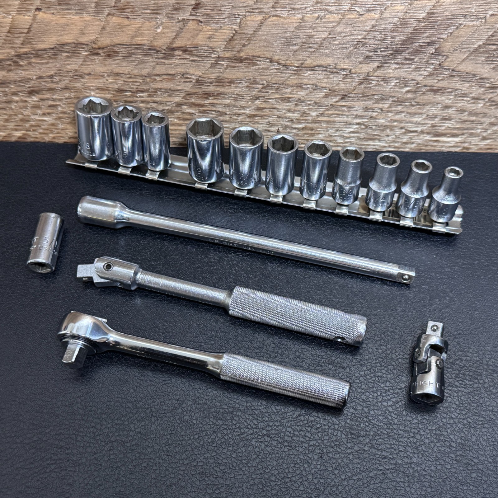 Wright Tool USA 1/4 Drive Socket Set 16pc Ratchet Extension Breaker Bar 6PT 10PT