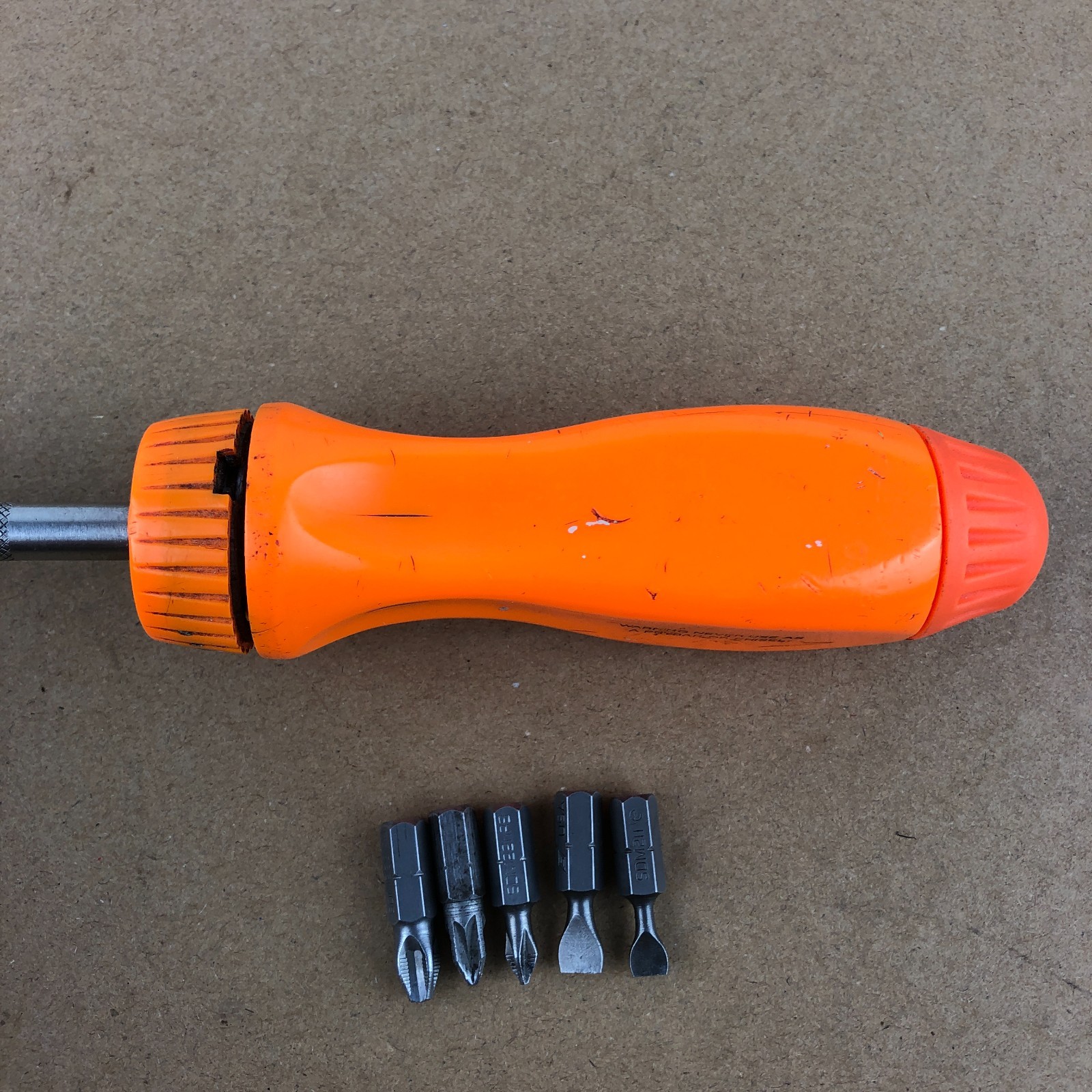 Snap-On Ratcheting Screwdriver with Bits SSDMR4A Vintage Orange Made in USA