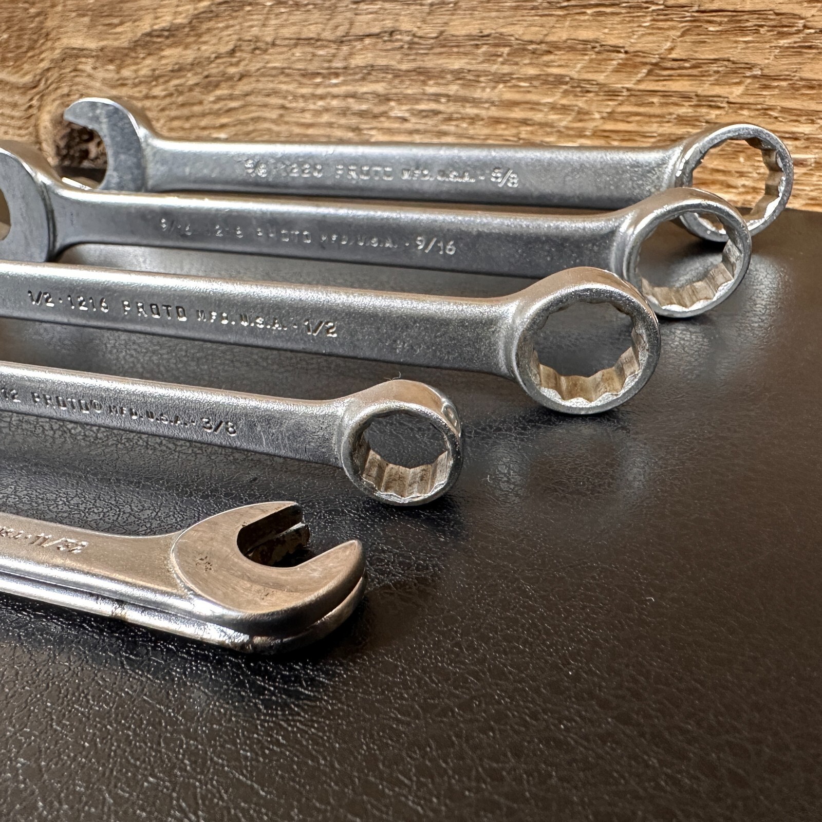 Vintage 1960 PROTO MFD USA Combination Wrench Set SAE 1212, 1216, 1218, 1220 6pc