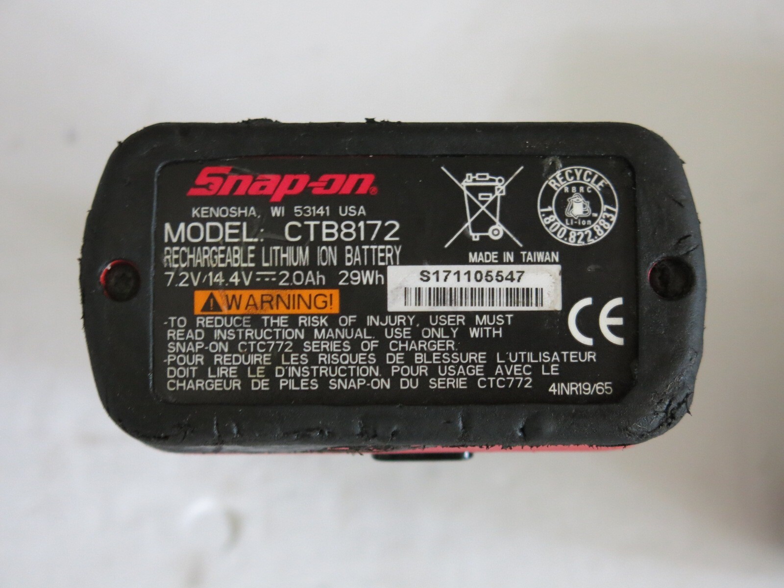 Snap On CTB8172 14.4V 2.0 Ah Battery CT861 cts861 ctr861 ctpp861 Brushless Tool