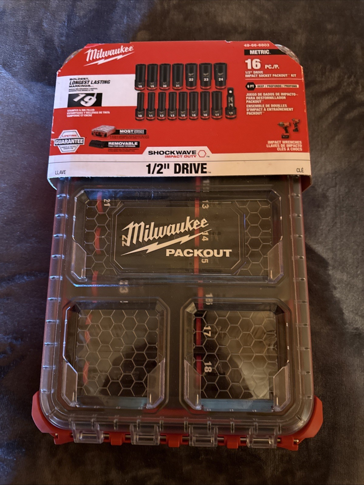 Milwaukee 49-66-6803 SHOCKWAVE Impact Duty Socket 1/2 in. Dr 16Pc MM PACKOUT Set