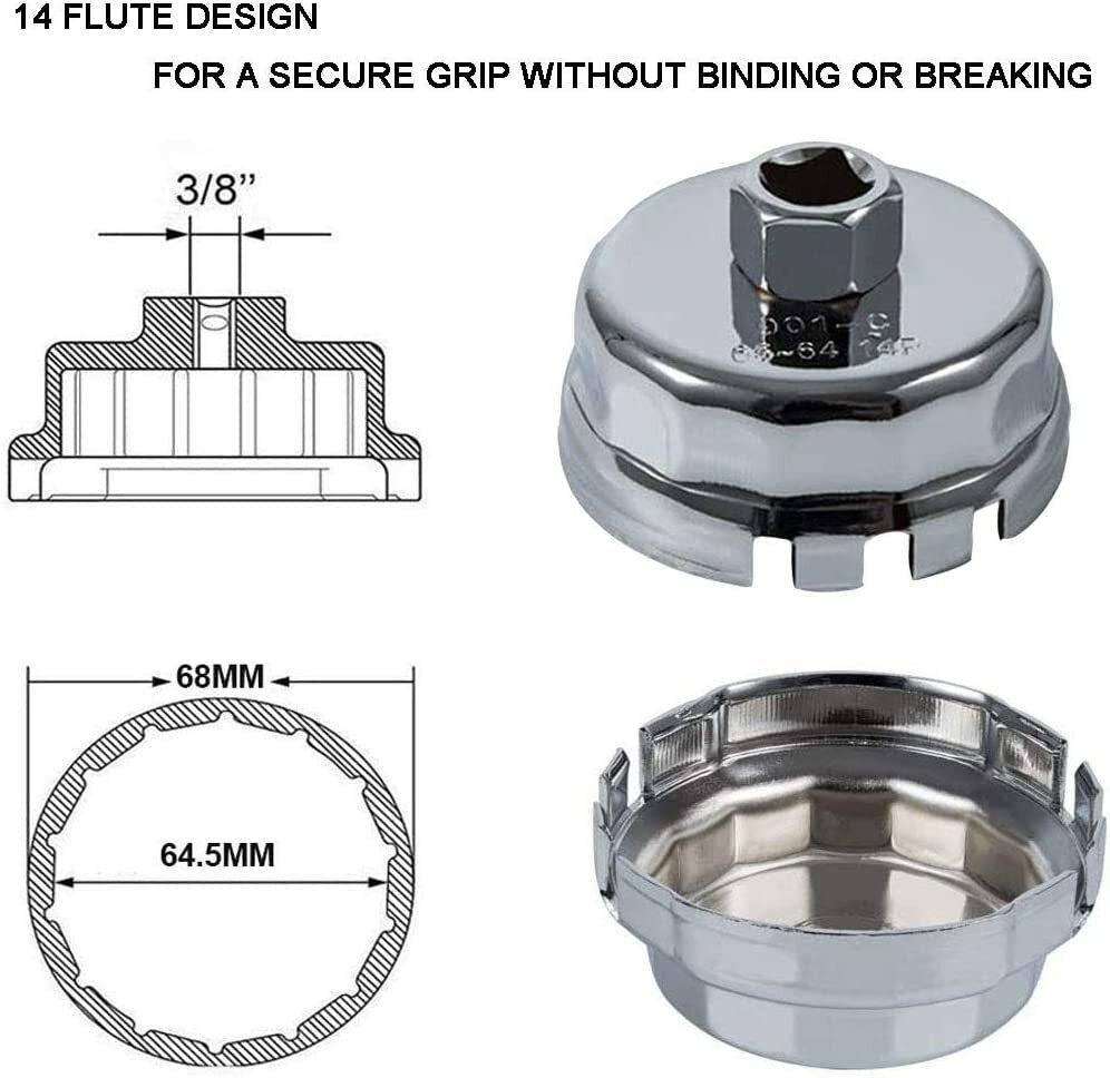 64mm 14 Flutes Oil Filter Wrench Cap Socket Removal Tool For Toyota Lexus Scion