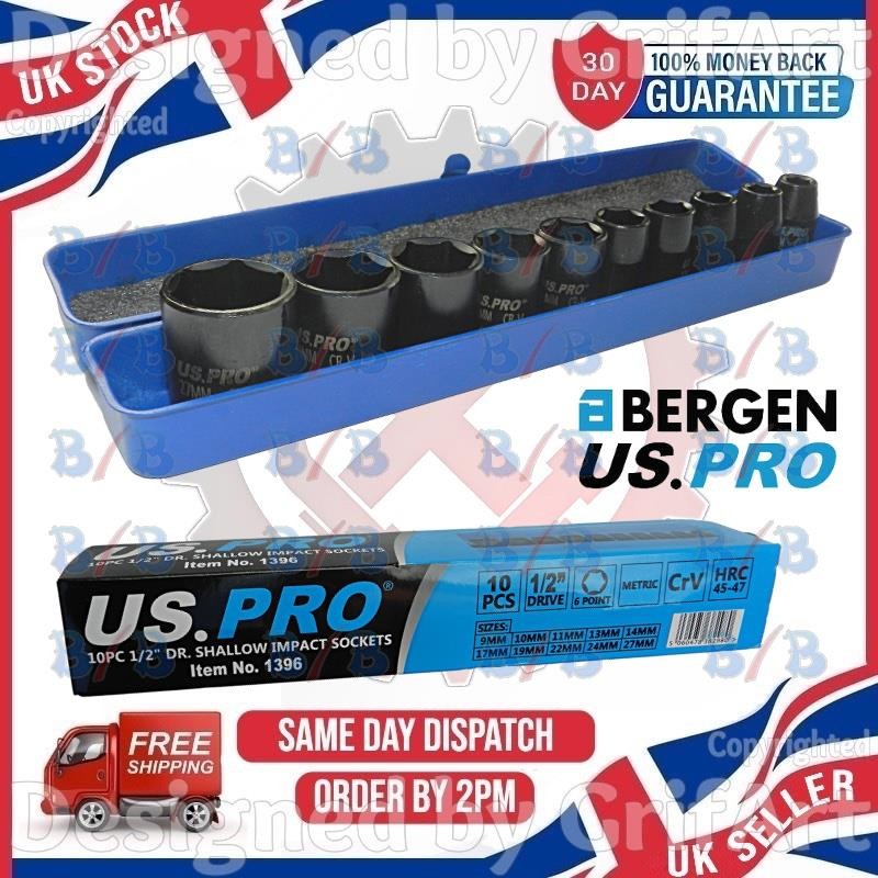 10PC 1/2″ INCH DRIVE METRIC SHALLOW IMPACT SOCKET SET 9MM TO 27MM 6PT WITH CASE
