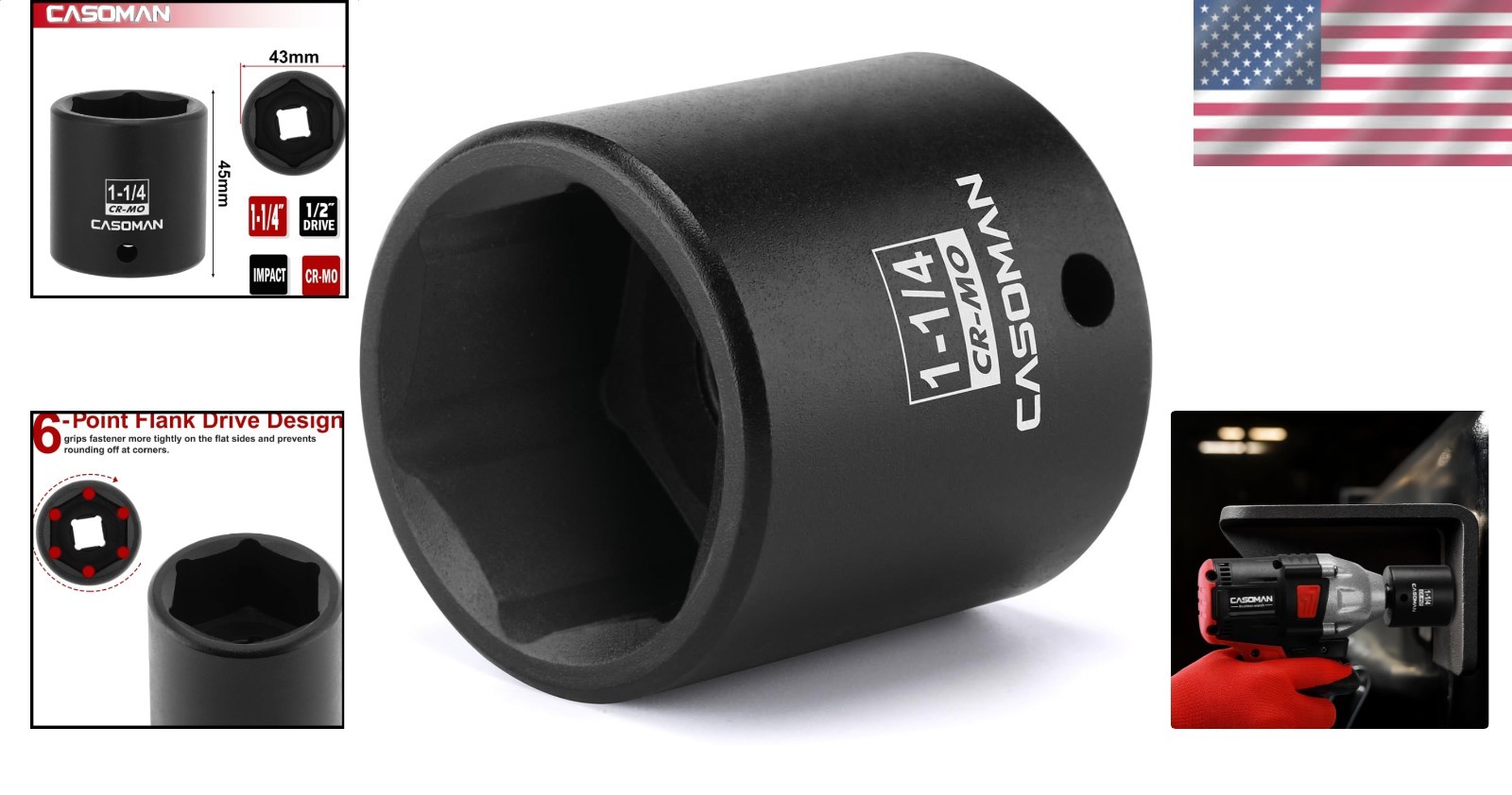 Drive Impact Socket SAE 6-Point Chrome Molybdenum Durable Tool
