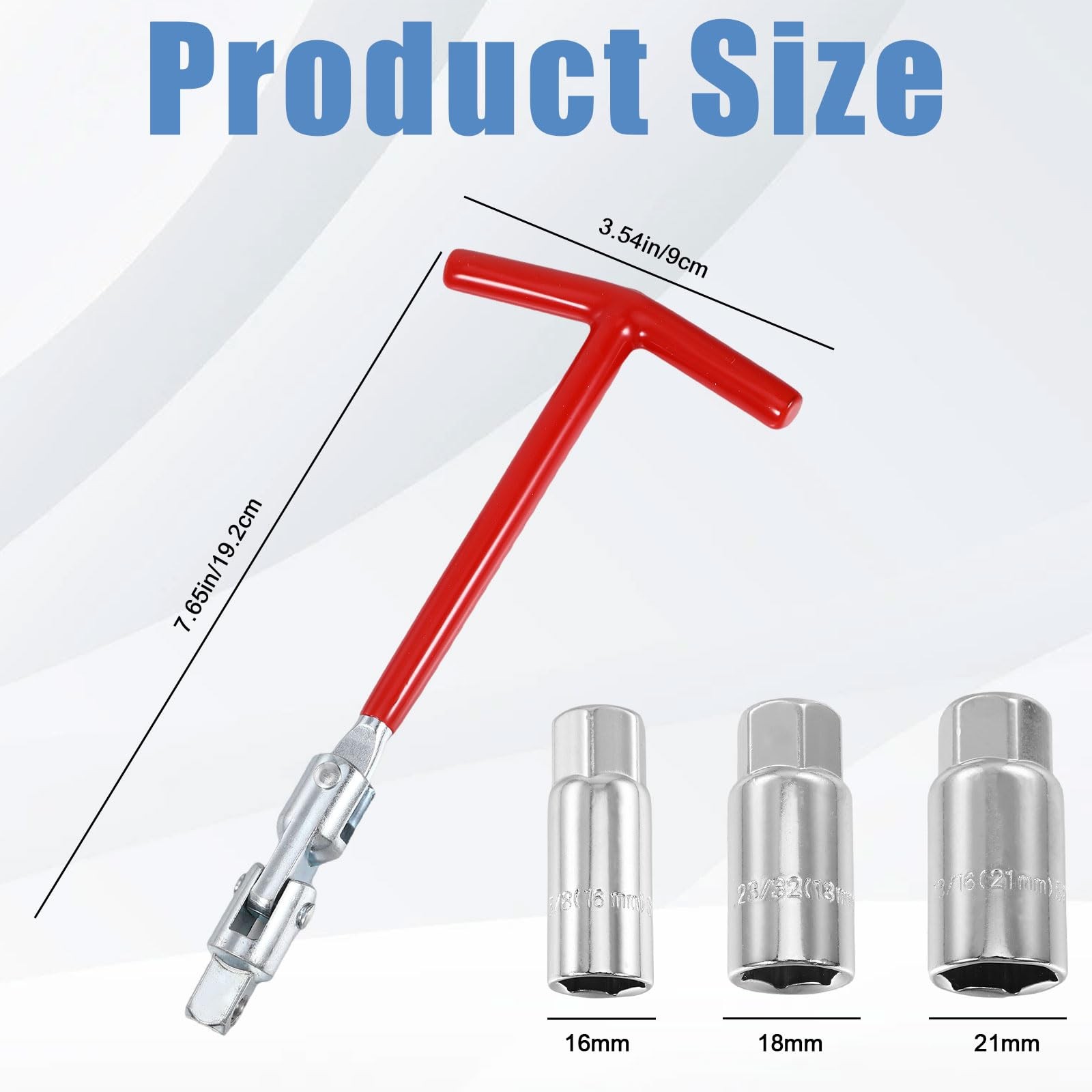 4Pack Spark Plug Socket Wrench Set, T-Handle 16mm (5/8″) 21mm 4PCS, Red