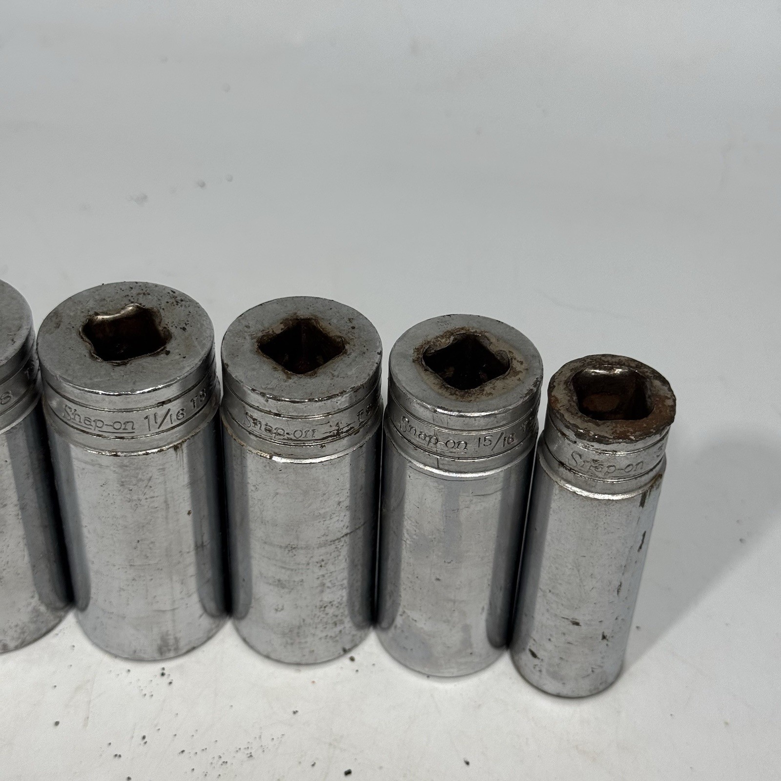 Set Of 8 Snap-On Tools TS ½» Drive Standard SAE 6 Point Deep Socket 1-7/16”