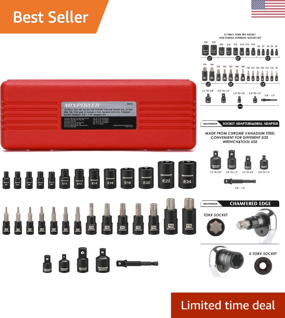 Comprehensive 32PCS Torx Socket Set – Drop-Forged & Heat-Treated for Longevity