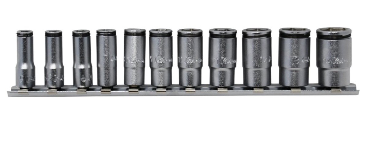 KOKEN #RS2350X/11 -1/4″ SQR.DR. 5-14MM SOCKET SET L.40MM NUT GRIP 11PC SEMI DEEP