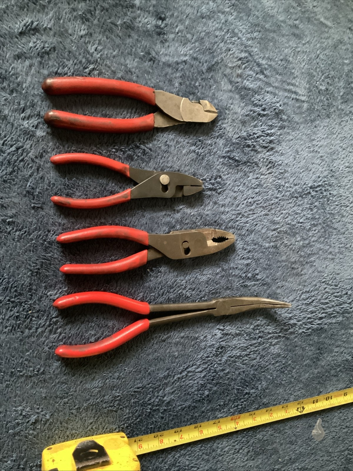Snap On 4pc Pliers Set……one Can’t See Logo….and One Not Sure If Bent Handle….