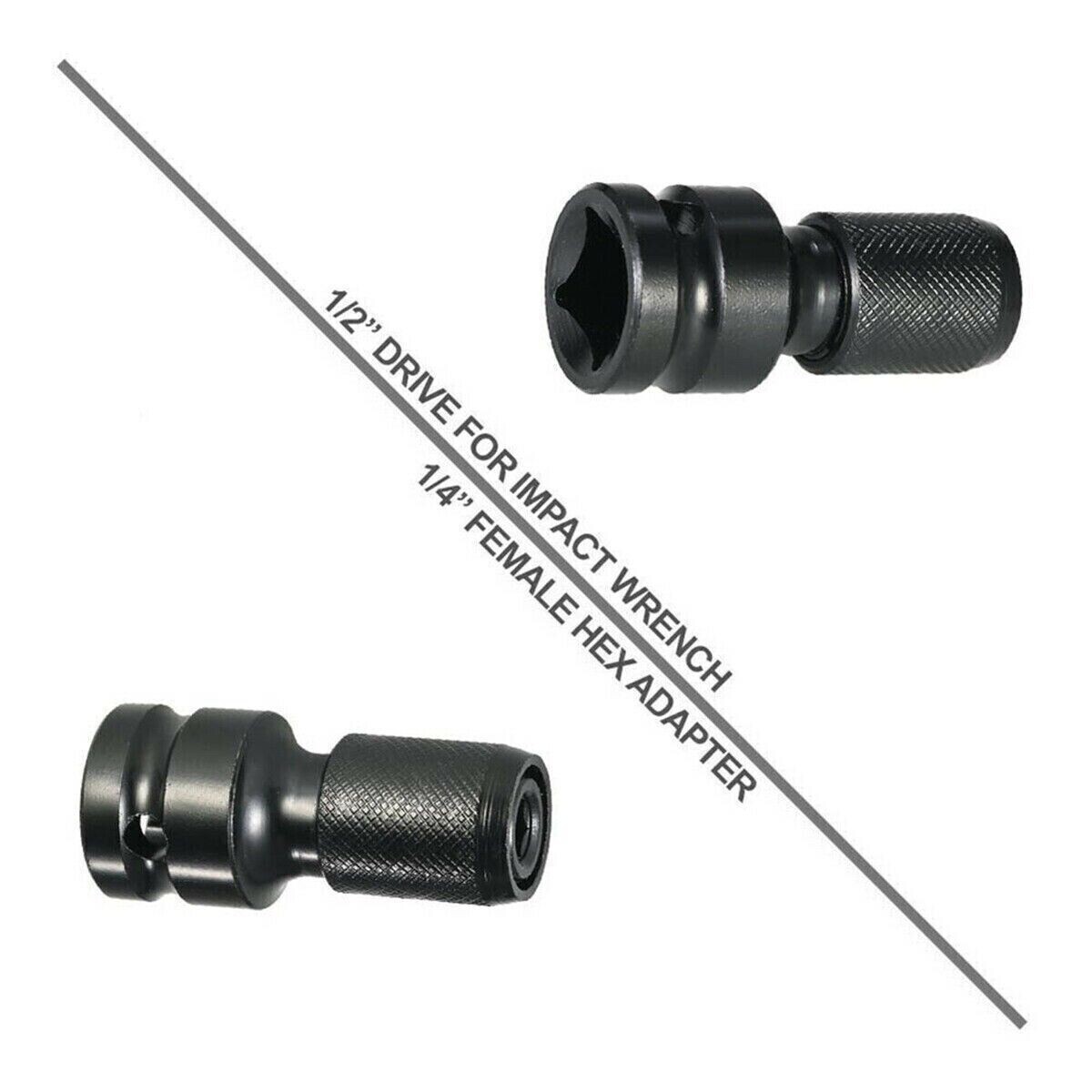 2Pcs 1/2″ Drive To 1/4″ Socket Adapter for IMPACT WRENCH Hex Drill Chuck Convert