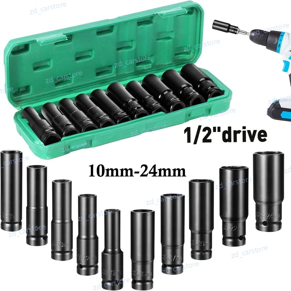 1/2″ Deep Impact Socket Set Drive Long Reach Thin Wall Metric Sockets 10mm-24mm