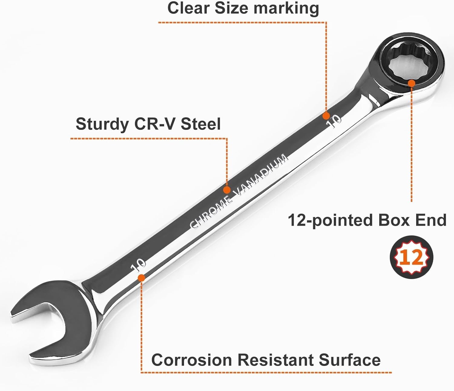 Precision 10mm Ratcheting Combination Wrench – Corrosion-Resistant Steel